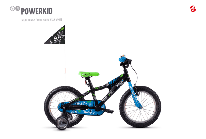 Bicykel Ghost Powerkid 16 black/blue/white 2020