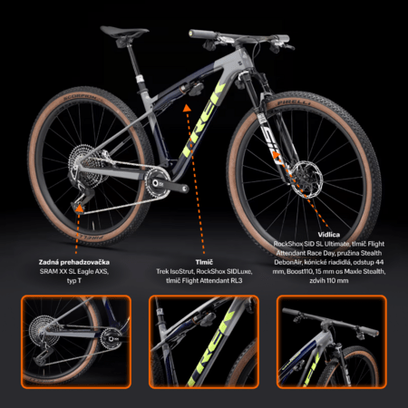 Bicykel Trek Supercaliber SLR 9.9 Flight Attendant Gen 2 Navy Carbon Smoke Blue/Slate Grey/Glowstick Green 2025