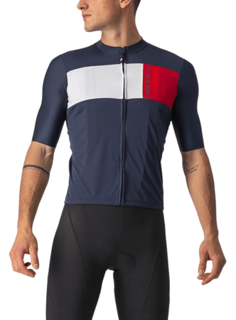 Cyklistický dres Castelli Prologo 7 Jersey Savile Blue/Silver Gray/Red