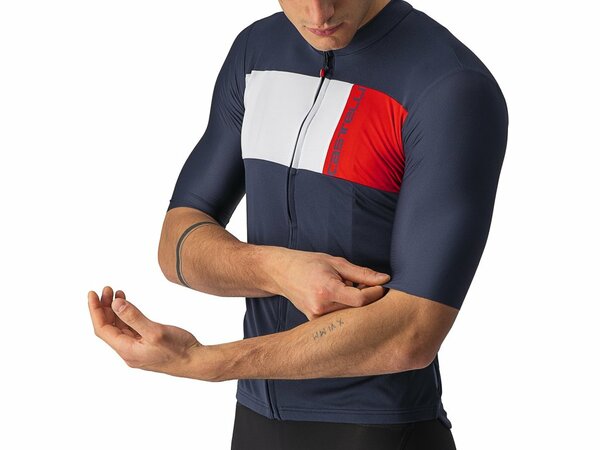 Cyklistický dres Castelli Prologo 7 Jersey Savile Blue/Silver Gray/Red