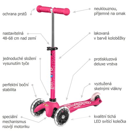 Kolobežka Micro MINI Deluxe LED Pink