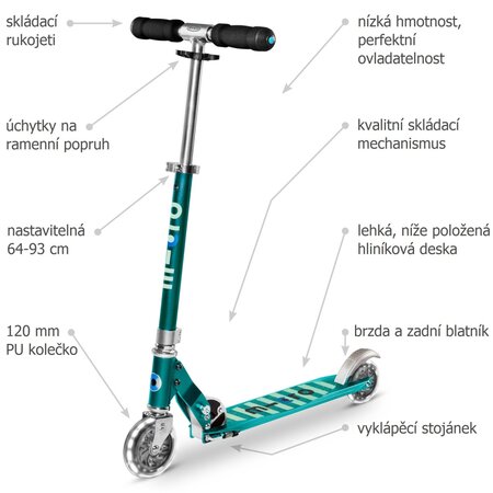 Kolobežka Micro Sprite LED Petrol Stripe