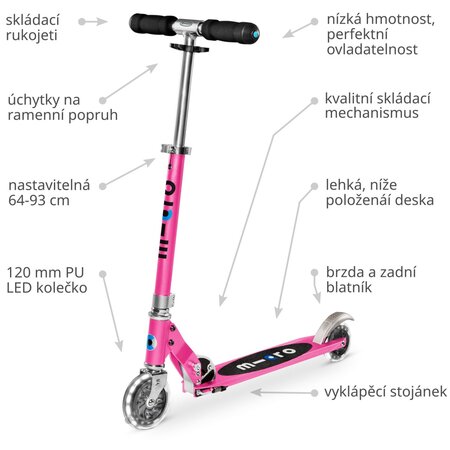 Kolobežka Micro Sprite LED Pink