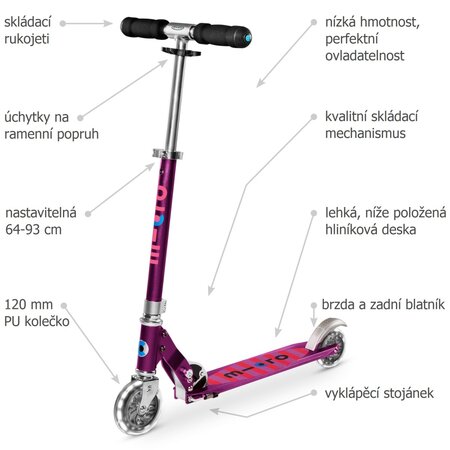 Kolobežka Micro Sprite LED Purple Stripe