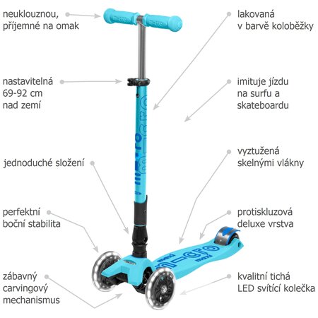 Kolobežka Micro MAXI Deluxe skladacia Bright Blue LED