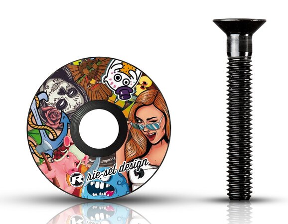 Karbónové viečko Rie:sel Design Stem Cap Stickerbomb II