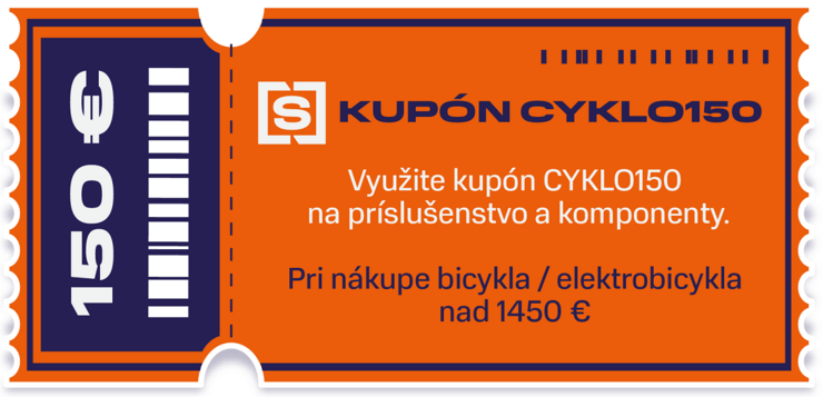 Využi kupón CYKLO150 na Príslušenstvo a Komponenty pri kúpe bajku nad 1450 €