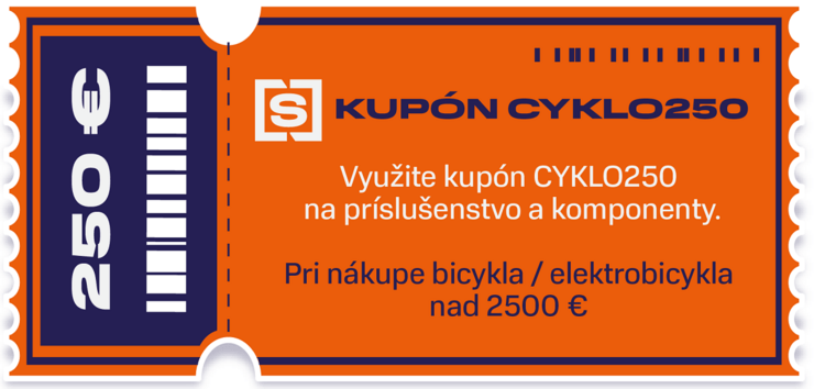 Využi kupón CYKLO250 na Príslušenstvo a Komponenty pri kúpe bajku nad 2500 €