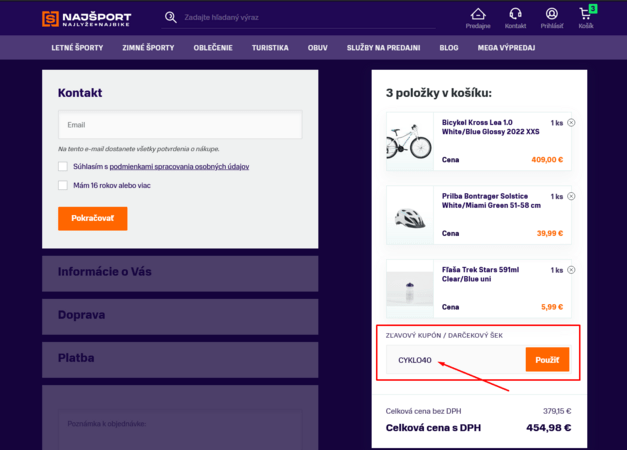 Využi kupón CYKLO40 na Príslušenstvo a Komponenty pri kúpe bajku nad 350 €