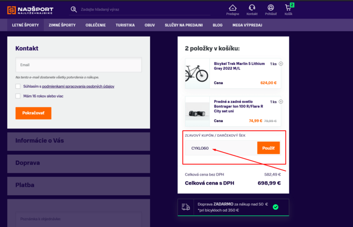 Využi kupón CYKLO60 na Príslušenstvo a Komponenty pri kúpe bajku nad 550 €
