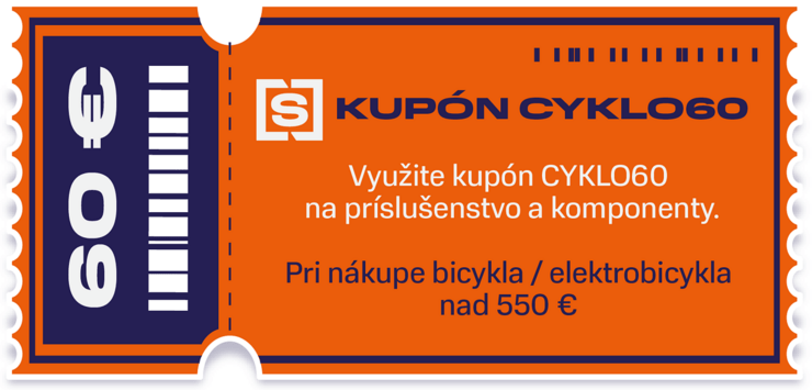 Využi kupón CYKLO60 na Príslušenstvo a Komponenty pri kúpe bajku nad 550 €