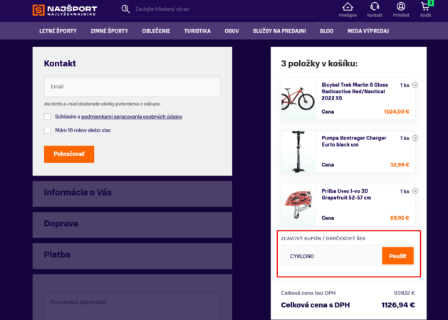 Využi kupón CYKLO90 na Príslušenstvo a Komponenty pri kúpe bajku nad 950 €