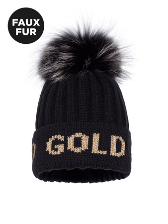 Čiapka Goldbergh Hodd Beanie Faux Pom Black/Gold