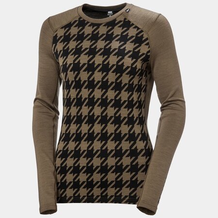 Funkčné tričko Helly Hansen W Lifa Merino Midweight Graphic Crew Sepia Houndstooth Aop