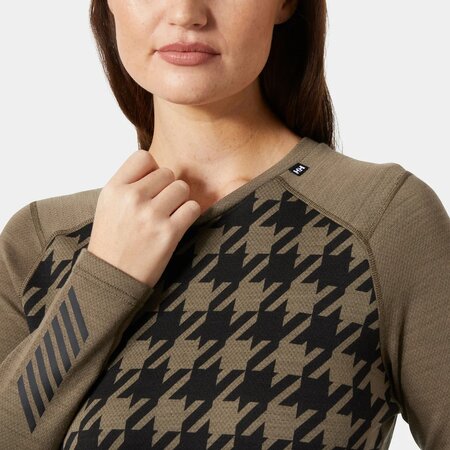 Funkčné tričko Helly Hansen W Lifa Merino Midweight Graphic Crew Sepia Houndstooth Aop