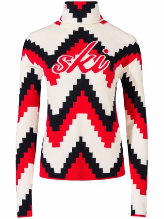 Dámsky sveter Perfect Moment Chevron Roll-Neck Sweater Chevron Print/Red Dámsky sveter Perfect Moment Chevron Roll-Neck Sweater Chevron Print/Red