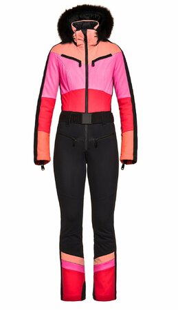 Zimný overal Goldbergh Pearl Jumpsuit Real Fox Fur Salmon