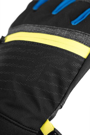 Lyžiarske rukavice Reusch Leo R-TEX® XT Black Melange/Safety Yellow/Brilliant Blue