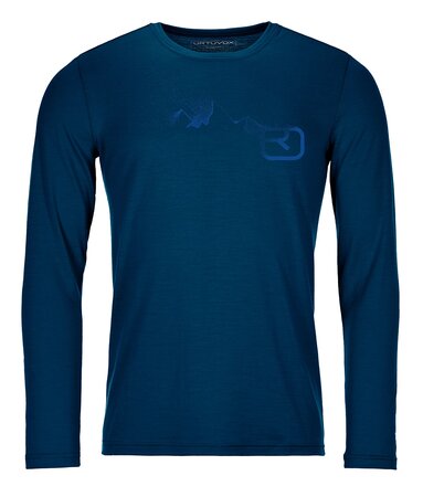 Tričko Ortovox 185 Merino Logo Spray LS | Petrol Blue