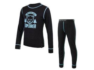 Detský funkčný set Sensor Double Face Set Tee LS + Underpants Youth Deep Black Wild