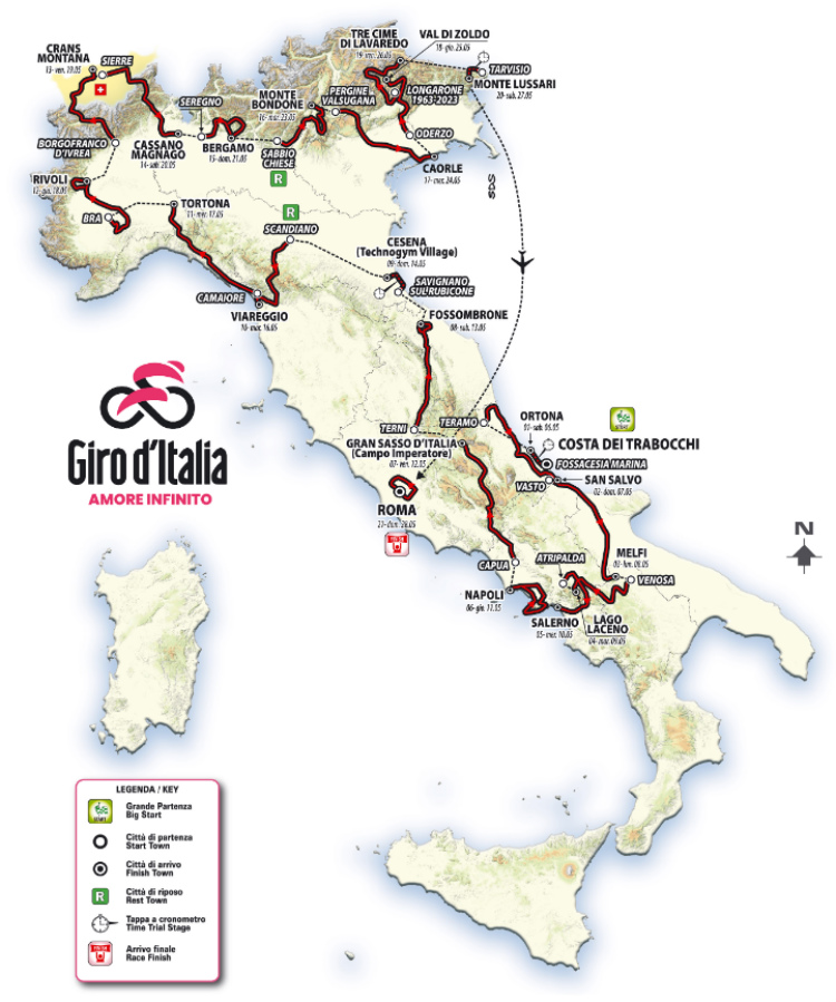 Giro di Italia 2023 - mapa