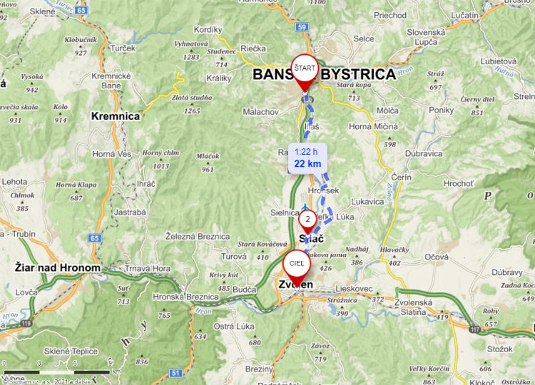 Mapa cyklotrasy Banská Bystrica - Zvolen