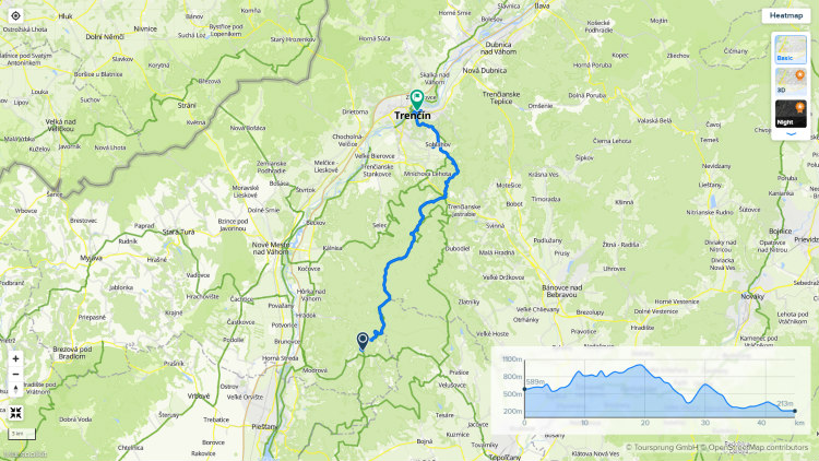 Mapa cyklotrasy hrebeňom Považského Inovca