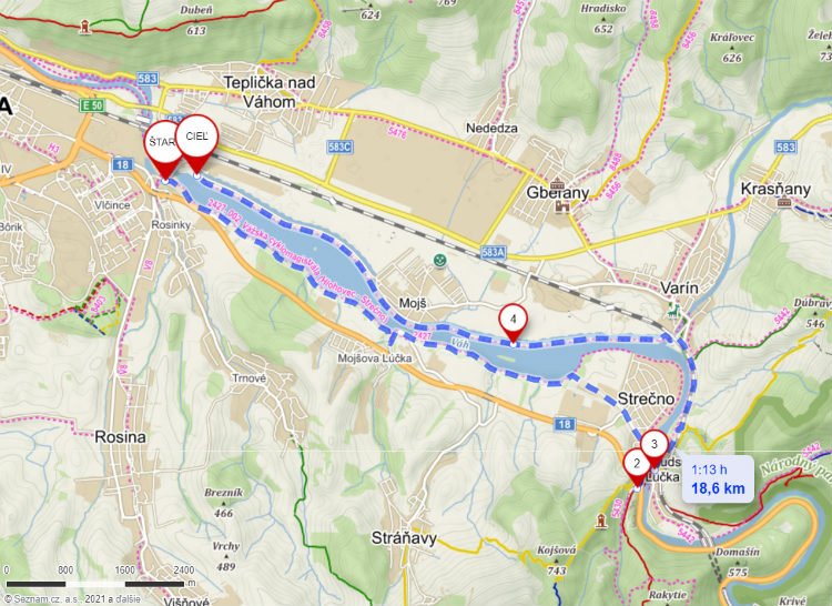 Mapa cyklotrasy Vodného diela Žilina - Hrad Strečno
